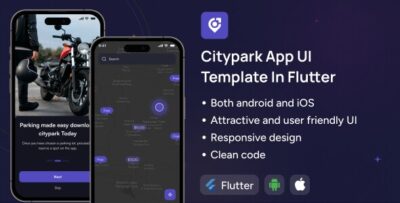 Citypark app UI template Parking Finding app ui template in Flutter Parking Spaces app template