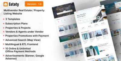 Estaty - Multivendor Real Estate Property Listing Website (Subscription Based)