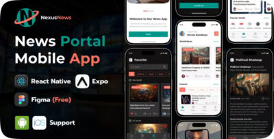 NexusNews Portal React Native Expo App Free Figma iOS Android