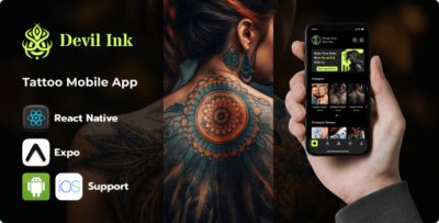 Devil Ink Tattoo Shop Mobile App React Native Expo Template