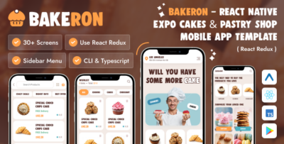 BakeRon - React Native Expo Cakes & Pastry Shop Mobile App Template