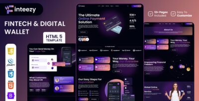 Finteezy - Fintech Startup & Digital Wallet HTML5 Website