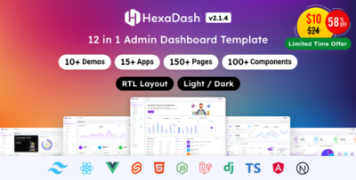 HexaDash Tailwind, React, Vue, Angular, Svelte, Laravel, Nodejs, Django & HTML Dashboard Template