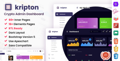 Kripton - Crypto HTML, React, Angular & Laravel Admin Dashboard Template + RTL Ready