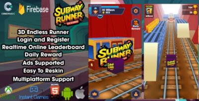 Subway Runner - HTML5 Game - Construct 3 + Firebase Leaderboard (Without Plugin)