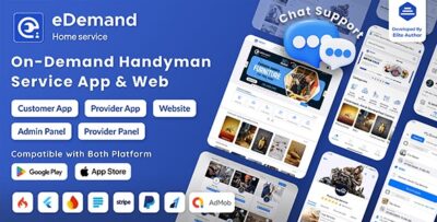 eDemand-Multi Vendor On Demand Handy Services, Handyman with Flutter App Admin panel Web Version