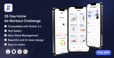 28-Day Home Ab Workout Challenge in Flutter Full app with admob ads Android, ios app