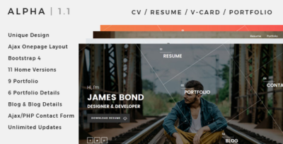 Alpha CV, Resume, vCard, Portfolio Ajax Template