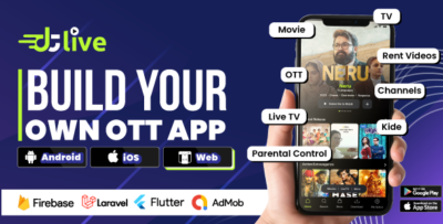 DTLive - Movie, TV Show, OTT, Live TV, Streaming Flutter App (Android, iOS, Web) with Admin Panel