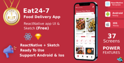 Eat 247 ANDROID + IOS UI Kit Reactnative Food Delivery App Free Sketch File