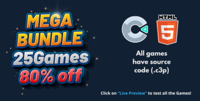 25 Game Bundle - Mega offer - HTML5 Game (all source files included)