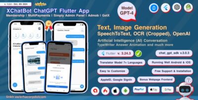 XChatBot ChatGPT AI GPT-4 OpenAI Full Flutter App MultiPayments Admin Panel Admob GetX