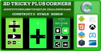 2D Tricky Plus Corners Addictive Endless Fun Reflex Challenge Game -Construct 3 - Html5 -Reskin