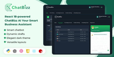 ChatBizz - Advanced AI Support Chat Bot Plugin with React Js & Python