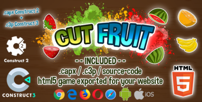 Cut Fruit HTML5 Game - Construct 2 & 3 (.capx + .c3p + source-code)