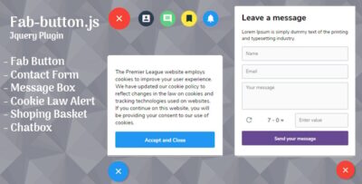 Fab Buttons, Message Box, Cookie Law Alert and Contact Form (4 in 1)