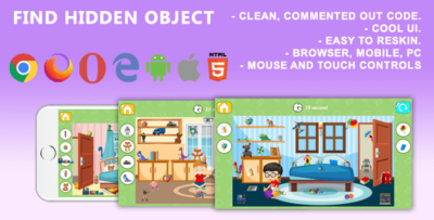 Find Hidden Object. Mobile, Html5 Game .c3p (Construct 3)