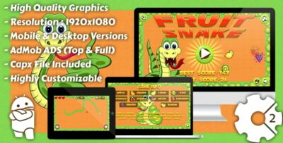 Fruit Snake - HTML5 Game, Mobile Version+AdMob!!! (Construct 3 Construct 2 Capx)