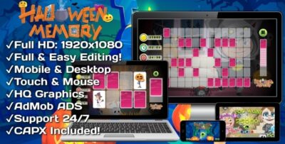 Halloween Memory - HTML5 Game 14 Levels + Mobile Version! (Construct 3 Construct 2 Capx)