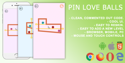 Pin Love Balls. Mobile, Html5 Game .c3p (Construct 3)