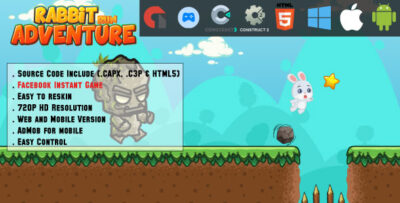 Rabbit Run Adventure - HTML5 Game - Mobile, Facebook Instant Game & Web (HTML5, CAPX & C3P)