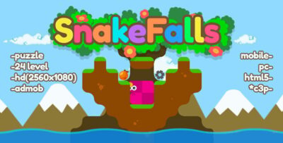 SnakeFalls - puzzle. html5, mobile (admob), pc. Construct 3