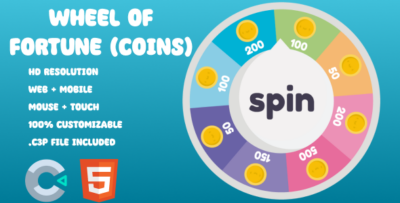 Wheel of Fortune (Coins). HTML5Construct 3. Web and Mobile ready