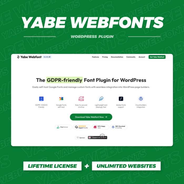 Yabe Webfonts Wordpress plugin with original license key Activation for lifetime