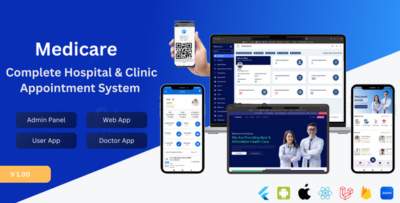 Medicare Complete Hospital & Clinic Appointment System with Admin, Web, User & Doctor Apps