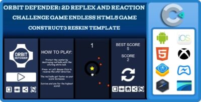 Orbit Defender 2D Reflex And Reaction Challenge Game Endless Html5 Game Construct3 reskin Template