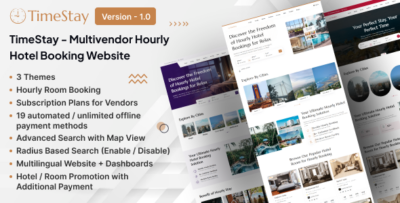 TimeStay - Multivendor Hourly Hotel Booking Laravel Website (SAAS)